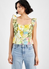 Guess Women's Carine Floral-Print Peplum Sleeveless Top - GOLD COAST FLORAL PRINT