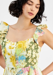 Guess Women's Carine Floral-Print Peplum Sleeveless Top - GOLD COAST FLORAL PRINT