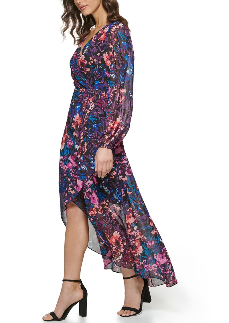 GUESS Women's Contemporary Chiffon Floral Printed High-Low Wrap Dress