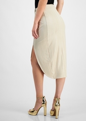 Guess Women's Cristina Ribbed Side-Slit Midi Skirt - SAFARI TAN FOIL
