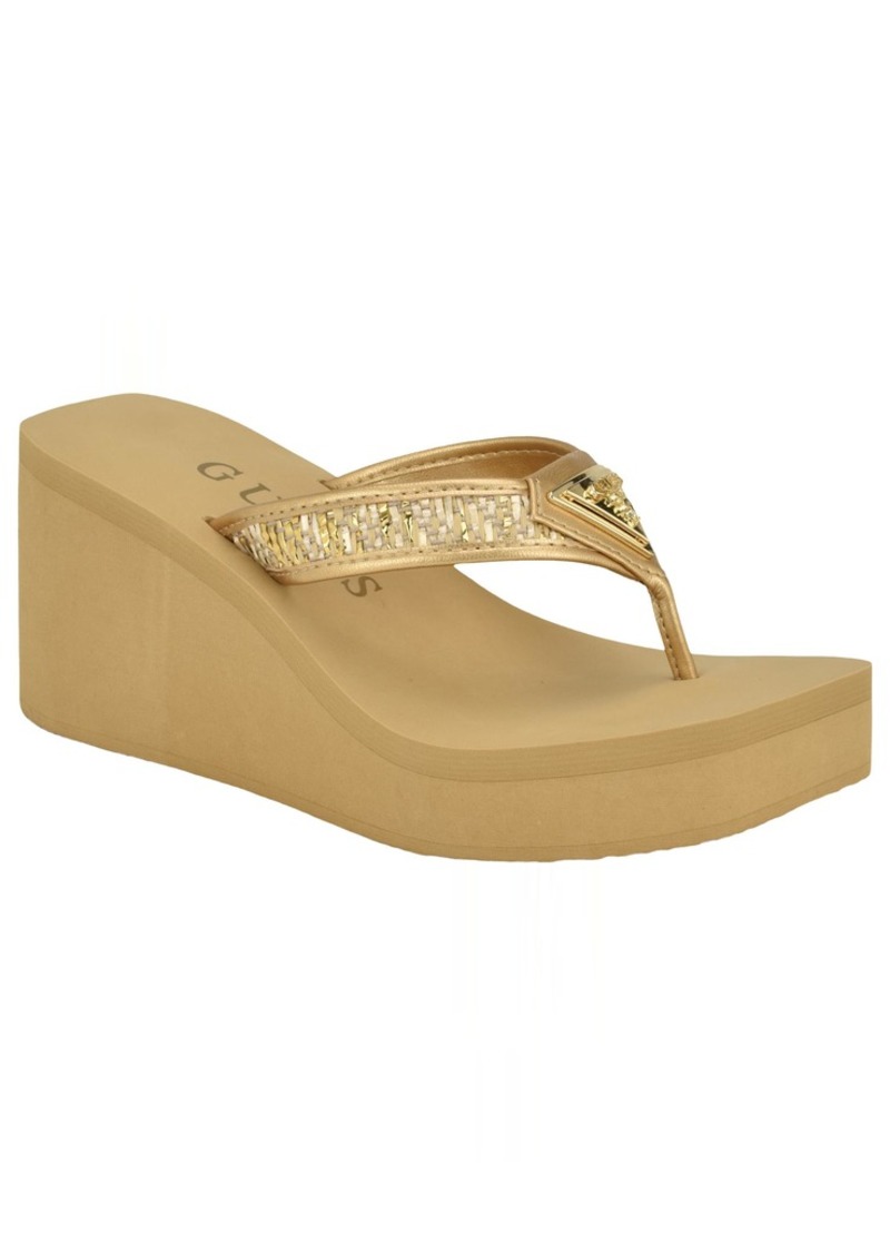 Guess Women's DEMMEY Sandal Natural/Gold 7