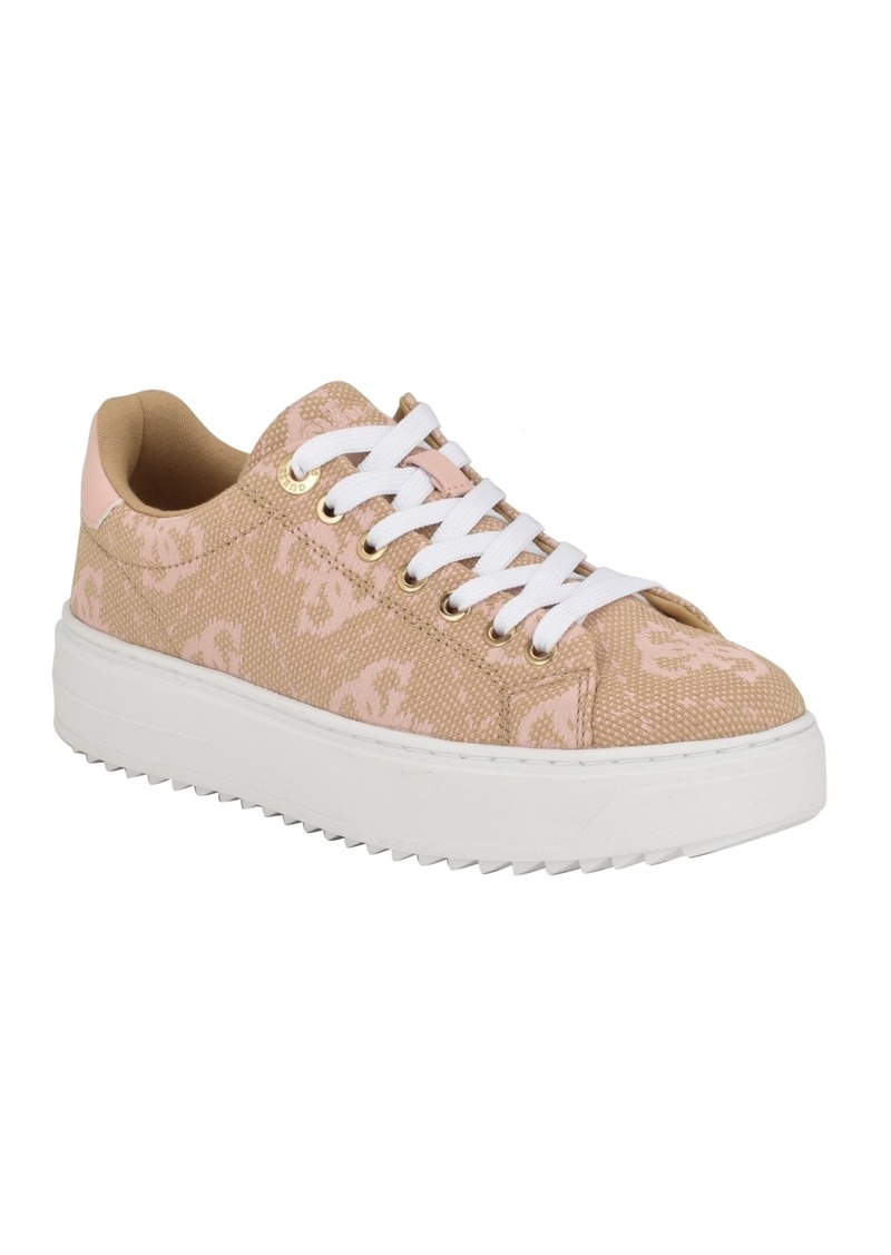 Guess Women's Denesa Treaded Platform Lace-Up Sneakers - Beige/Pink Logo