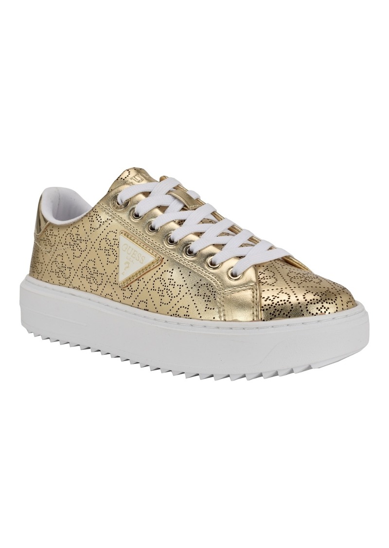 Guess Women's Denesa Treaded Platform Lace-Up Sneakers - Gold Logo