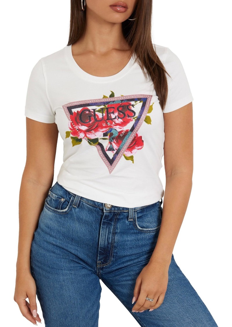 GUESS Women's Eco Roses Triangle Tee