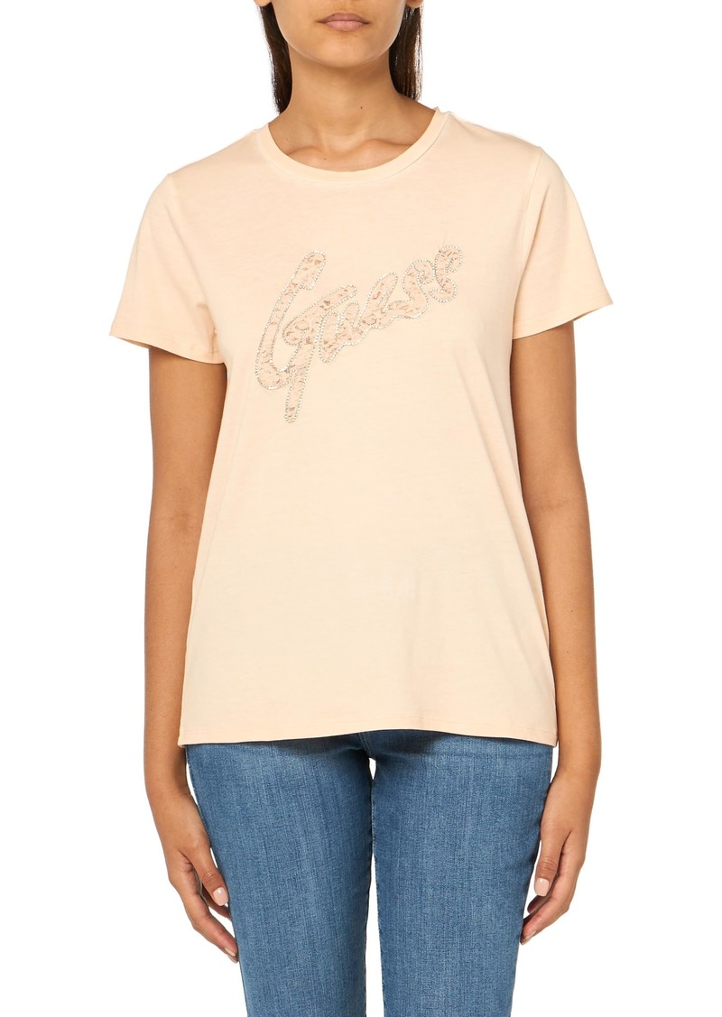 GUESS Women's Eco Short Sleeve Lace Logo Easy Tee