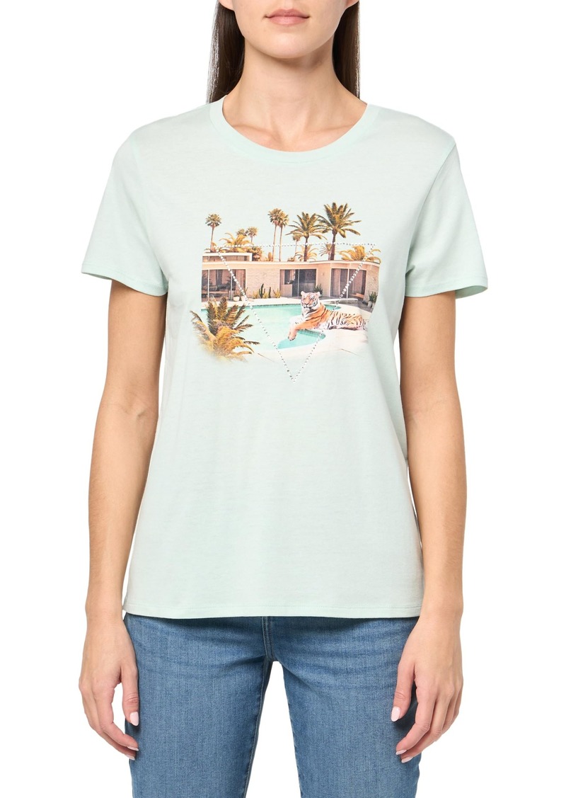 GUESS Women's Eco Short Sleeve Poolside Tiger Easy Tee