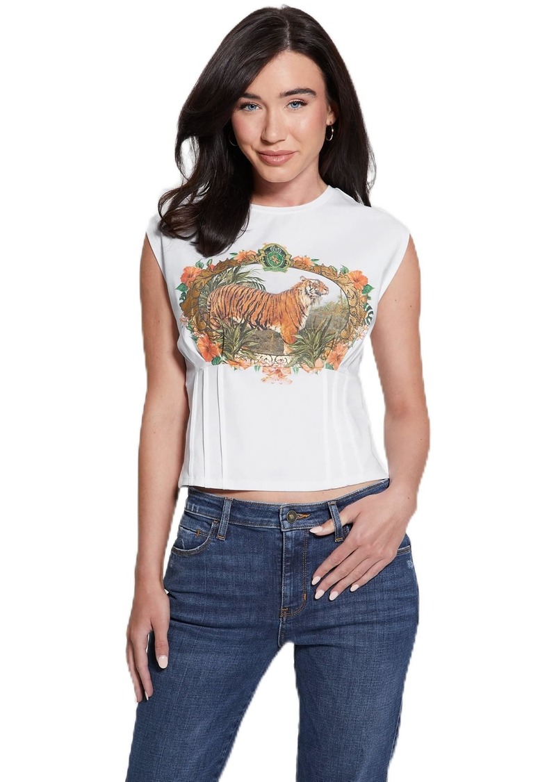 GUESS Women's Eco Sleeveless Vintage Tiger Corset Tee