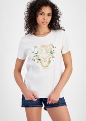 Guess Women's Embroidered Tiger Daisy Short-Sleeve T-Shirt - CREAM WHITE