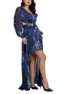 Guess Women's Farrah Long Sleeve Mini Dress With Removable Long Skirt - Etched Tropical Print Dark