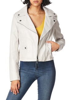 GUESS Women's Faux Leather Moto Jacket with Snake Embossed Print