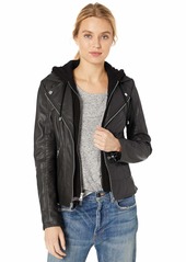 GUESS Women's Faux Leather Hooded Moto Jacket