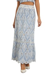 Guess Women's Frida Pointelle Embroidered Pull-On Maxi Skirt - AIRWAY BLUE MULTI