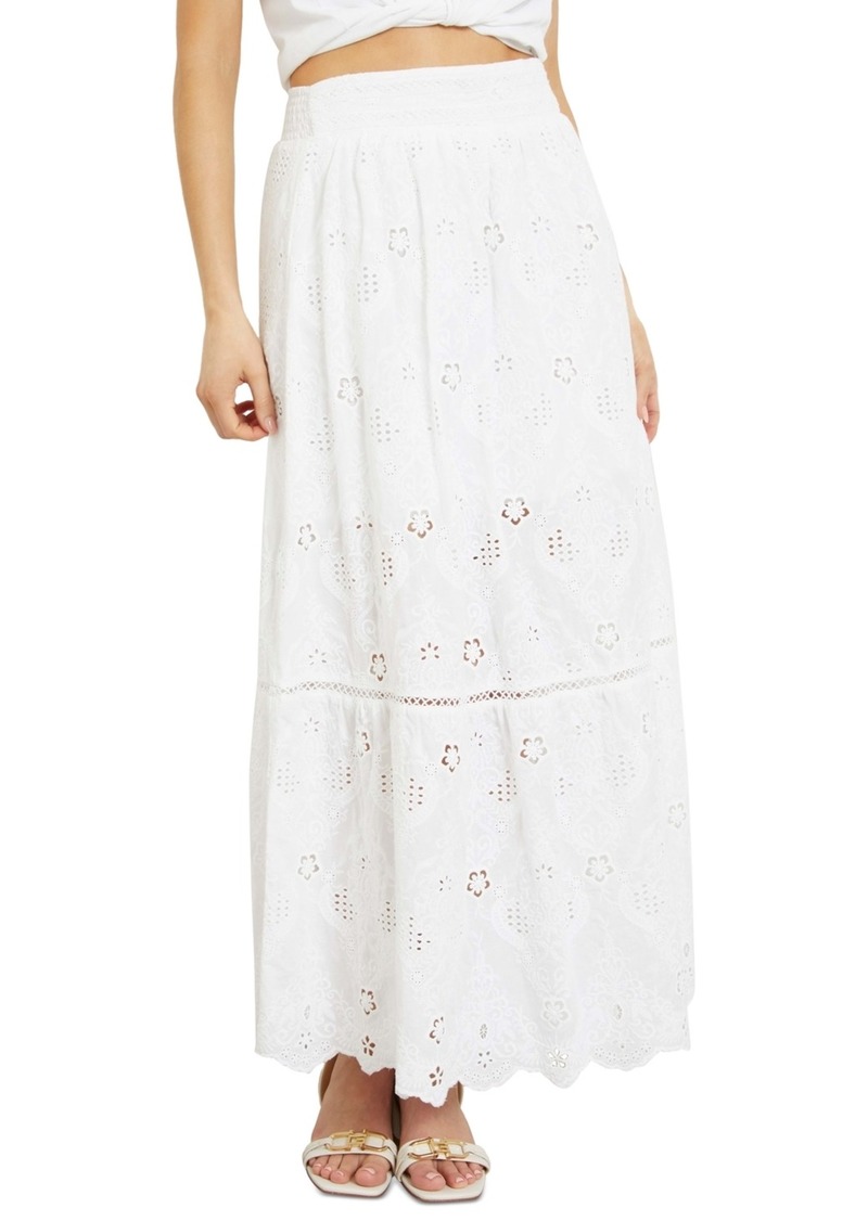 Guess Women's Frida Pointelle Embroidered Pull-On Maxi Skirt - Pure White