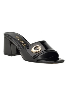 Guess Women's Gallai Slip-On Open Toe Block Heeled Sandals - Black- Faux Patent Leather