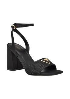 Guess Women's Gelya Block Heel Ankle Strap Open Toe Dress Sandals - Black Satin