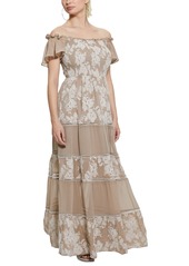 Guess Women's Giuditta Embroidered Maxi Dress - SAFARI TAN MULTI