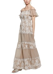 Guess Women's Giuditta Embroidered Maxi Dress - SAFARI TAN MULTI