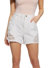 Guess Women's High Rise Distressed Relaxed Denim Shorts - PURE WHITE MULTI