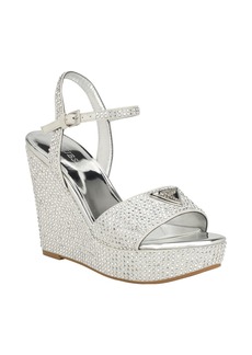 Guess Women's Hippa Wrapped Platform Two Piece Ornamented Sandals - Silver Textile