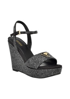 Guess Women's Hippa Wrapped Platform Two Piece Ornamented Sandals - Black Satin