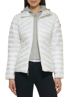 GUESS womens Hooded Packable Puffer Jacket Down Alternative Coat   US