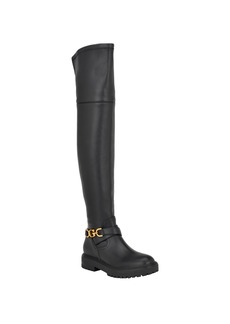 Guess Women's Jellio Over The Knee Lug Sole Ornament Strap Narrow Calf Boots - Black