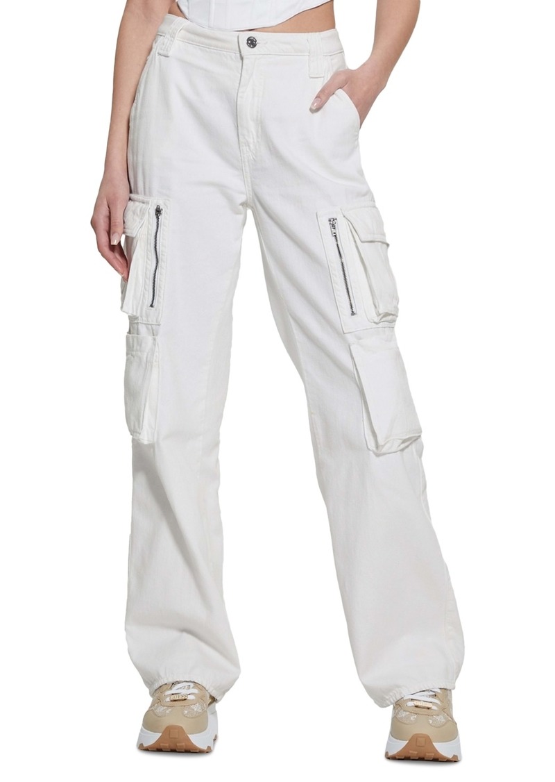 Guess Women's Kori High Rise Wide Leg Cotton Cargo Jeans - CLOUD WHITE