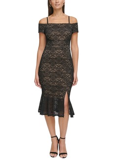 Guess Women's Lace Off-The-Shoulder Midi Dress - Black Nude