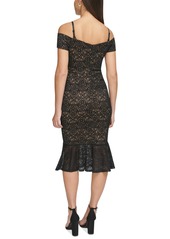 Guess Women's Lace Off-The-Shoulder Midi Dress - Black Nude