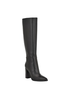 Guess Women's Lannie Block Heel Almond Toe Tall Dress Boots - Black Leather