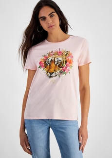 Guess Women's Le Tigre Embellished Graphic Print Cotton T-Shirt - WANNA BE PINK