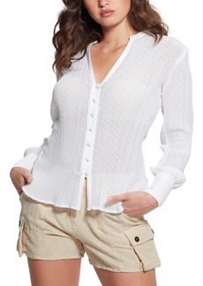 Guess Women's Lisette Printed Long-Sleeve Tie-Front Top - Pure White