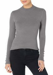 GUESS Women's Long Sleeve Brea Button Cuff Rib Mock Neck Sweater
