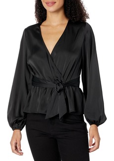 GUESS Women's Long Sleeve Juley Satin Tie Front Top