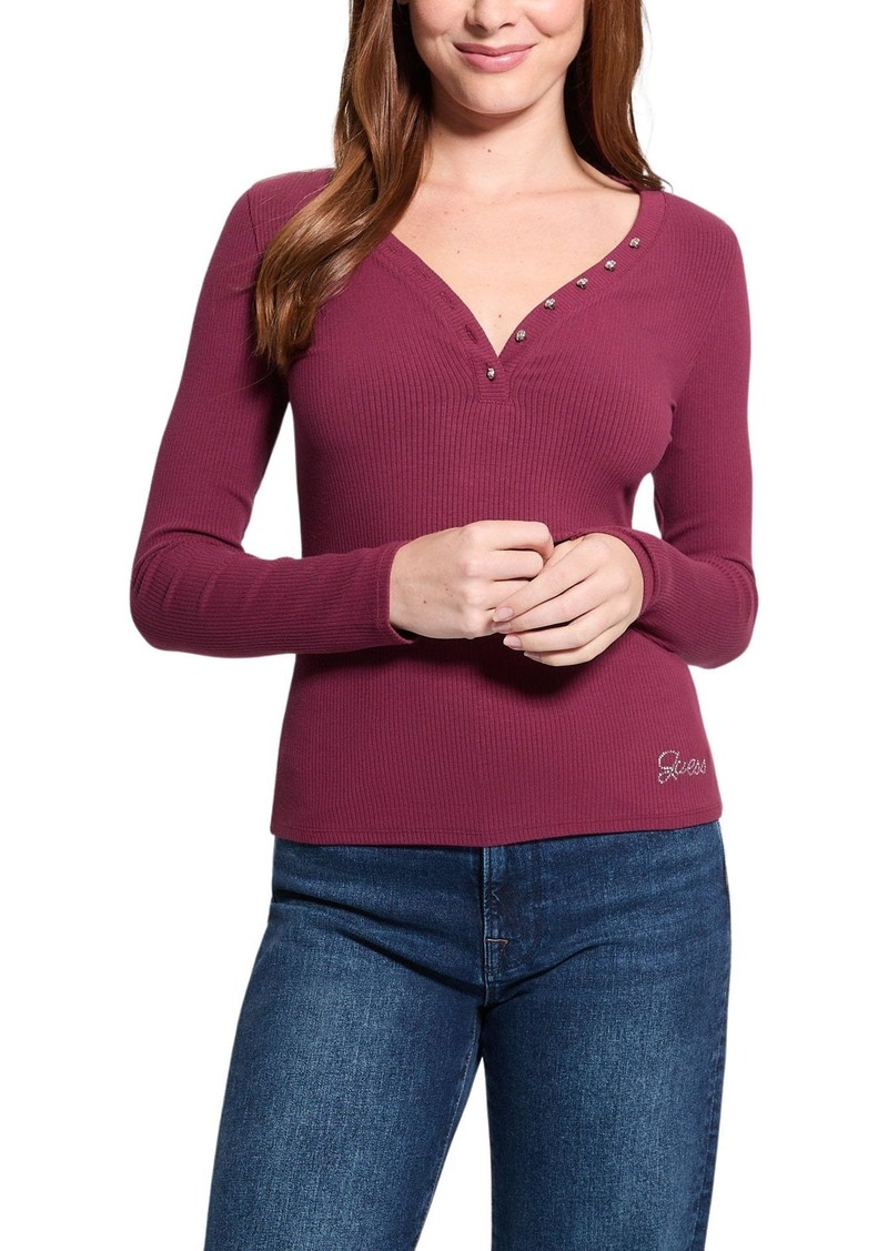 GUESS Women's Long Sleeve Kyla Rib Henley