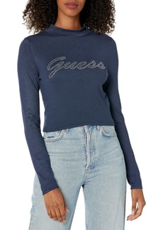 GUESS Women's Long Sleeve Rhinestone Logo Sweater