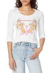 GUESS Women's Long Sleeve Scoop Neck Triangle Flowers Tee