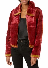 GUESS Women's Long Sleeve Vonna Faux Fur Jacket Raspberry Red Multi Extra Small