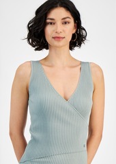 Guess Women's Lucille Rib-Knit Faux-Wrap Sleeveless Dress - MALIBU SAGE