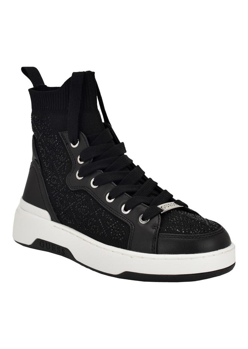 Guess Women's Mannen Knit Lace Up Hi Top Fashion Sneakers - Black