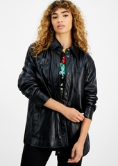 Guess Women's Mareva Faux-Leather Long-Sleeve Shacket - Black