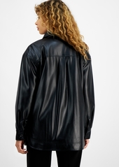 Guess Women's Mareva Faux-Leather Long-Sleeve Shacket - Black