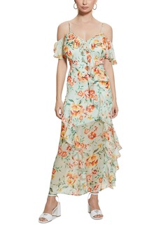 Guess Women's Meadows Floral Print Ruffled Maxi Dress - ROSE MEADOWS PRINT