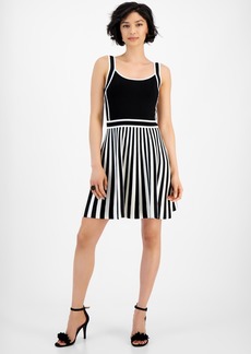 Guess Women's Mirage Striped-Skirt Fit & Flare Dress - Dove White/jet Black