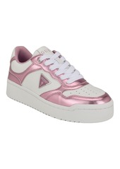 Guess Women's Miram Platform Lace-up Court Sneakers - White/Pink Metallic