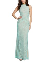 Guess Women's New Liza Lace Halter Sleeveless Gown - DARK COFFEE