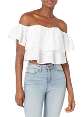 GUESS Women's Off Shoulder Embroidered Flare Top