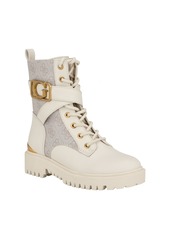 Guess Women's Orana Combat Booties - Ivory Logo Multi- Manmade