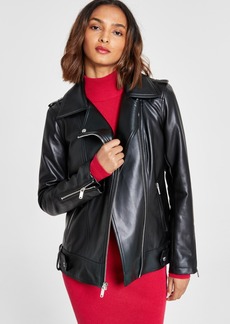 Guess Women's Oversized Faux-Leather Moto Jacket, Created for Macy's - Black