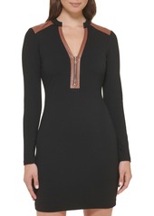 Guess Women's Ponte-Knit Zip-Front Faux-Leather-Trim Dress - Black Multi